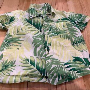 Janie and Jack Green Leaf Print Kids Button Down Shirt